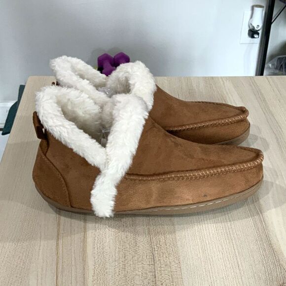 NWT!! Chestnut/Tan Slip on Fur Trimmed Faux Suede Booties Size XS (5-6) - Picture 1 of 6